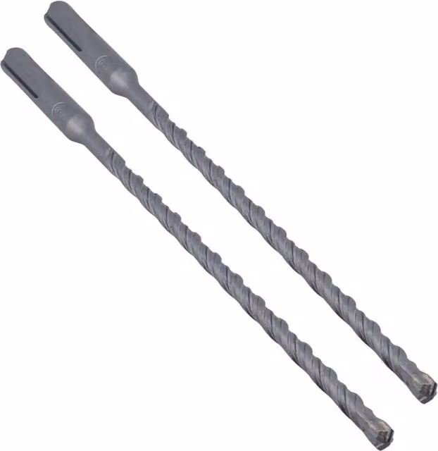 OKODOKO 2-Piece SDS Plus Hammer Drill Bits with Tungsten Cross Tip, Silver and Grey, Diameter: 6 mm, Length: 200 mm