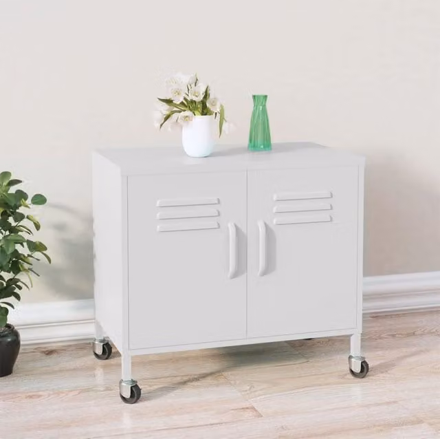 Berkfield Home Freestanding Metal Storage Cabinet in White, W/D/H: 60 x 35 x 56 cm