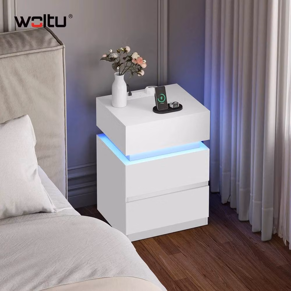 Kelvenix Modern White Bedside Table with Integrated Lighting – 3