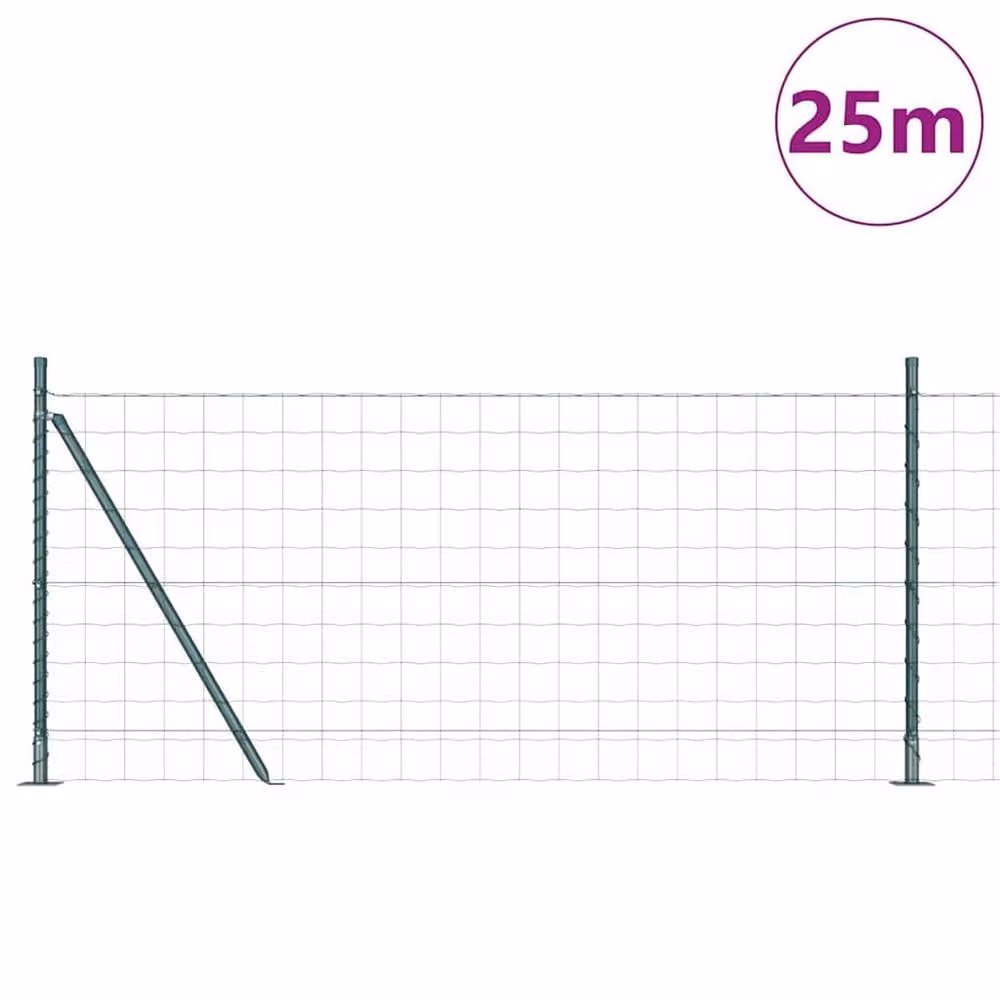 Berkfield Home Euro Fence with 13 Flanged Posts, Galvanised Steel, Dark Green, 0.8 x 25 m – 2