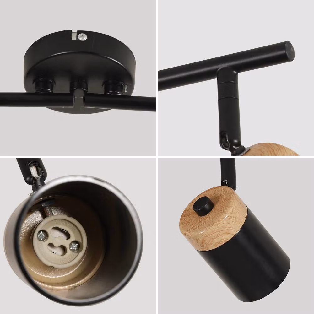Pheashine Black and Wood 4-Light Adjustable Ceiling Spotlight with GU10 Base – 3