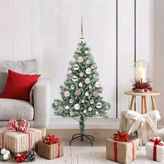 Berkfield Home Snow Flocked Artificial Christmas Tree with LED Lights, Green, Height: 120 cm