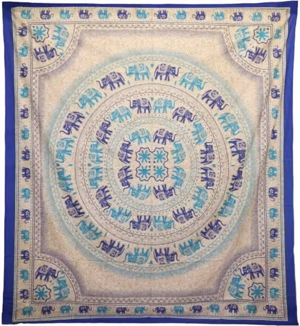 KDMK Elephant Mandala Boho Wall Hanging Textile in Blue