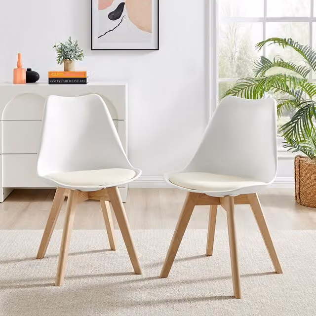 FurnitureboxUK Set of 2 Stockholm Scandinavian Dining Chairs in Cream Faux Leather and Wood
