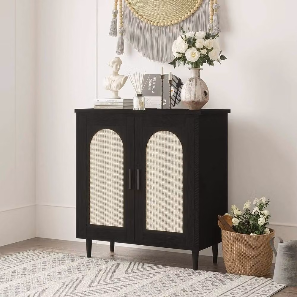 FORGEVIO Black Rattan Sideboard and Buffet Storage Cabinet – 4