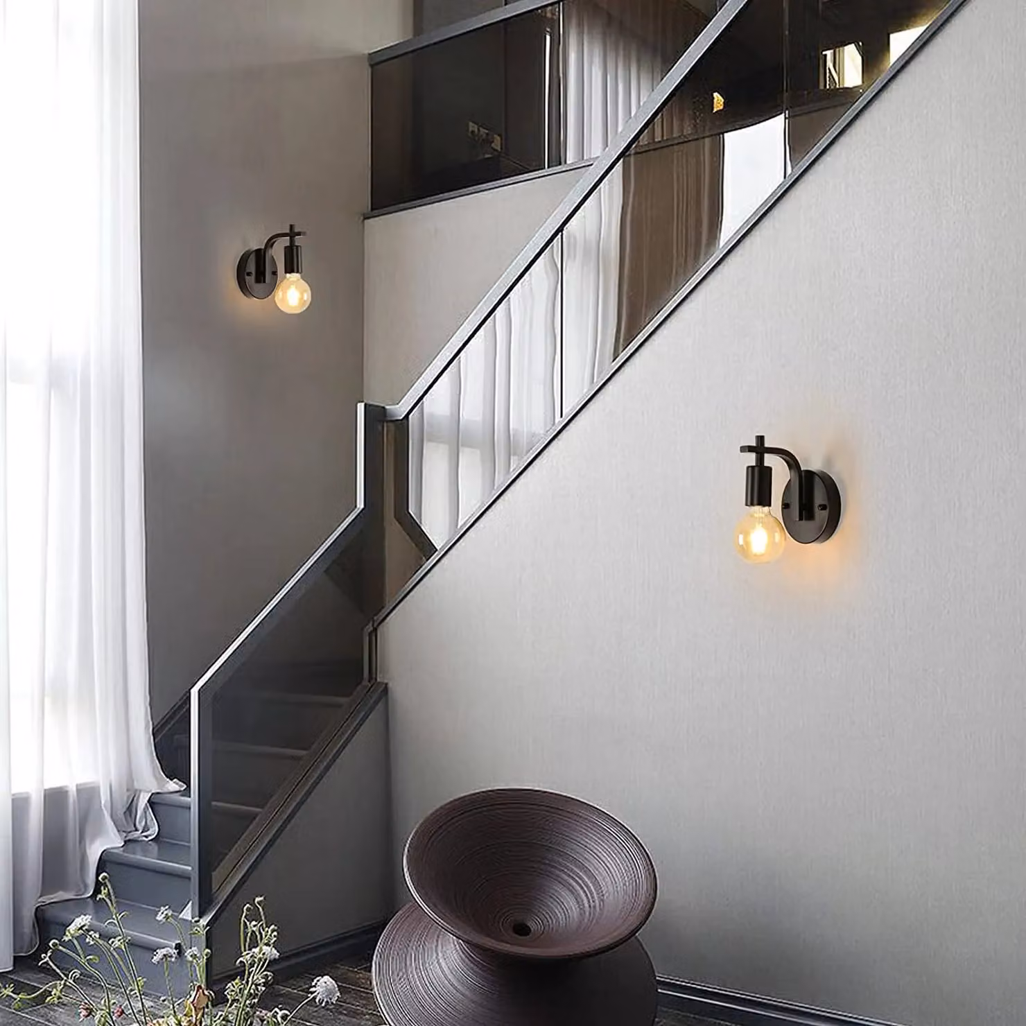 Pheashine Modern Retro Industrial Metal Wall Lamp, 2-Pack, Black, Diameter: 15 cm, E27 – 3