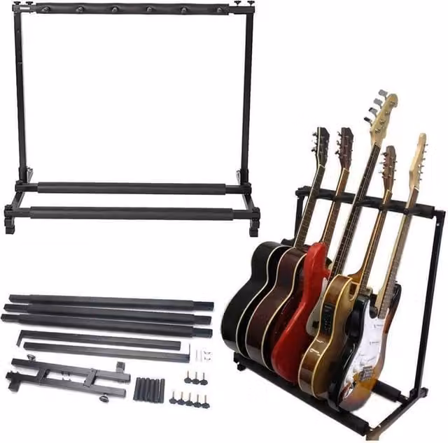 Nordara 5-Way Multi Guitar Rack Stand in Black Metal, W: 50 cm, H: 70 cm