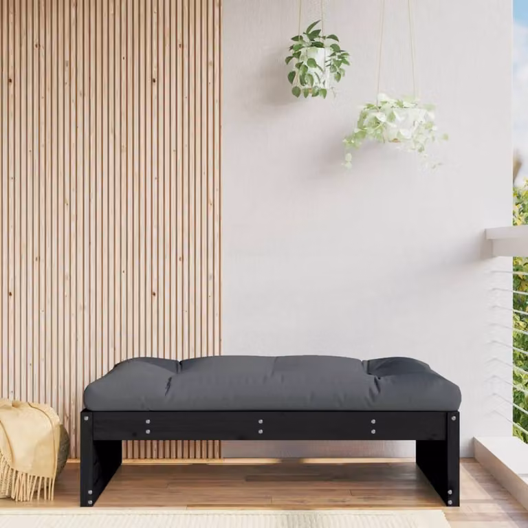 Berkfield Home Beautiful Garden Footstool in Black Solid Pine, W: 120 cm, D: 84 cm, H: 30 cm