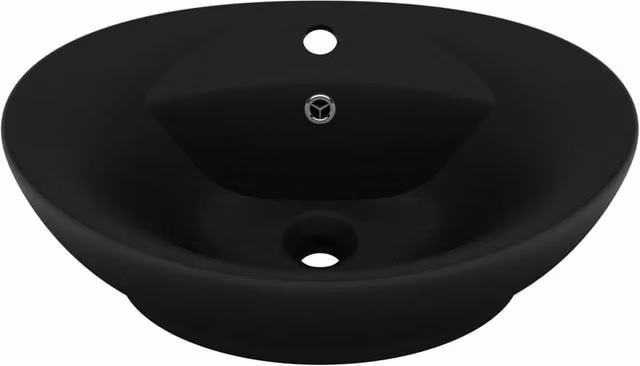Berkfield Home Luxury Oval Ceramic Countertop Basin with Overflow in Matt Black, W: 58.5 cm, D: 39 cm