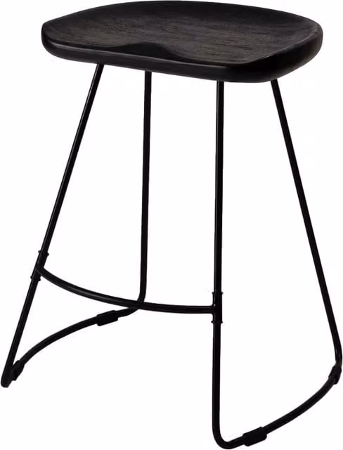 MH London Ember Round Saddle Seat Solid Wood Counter Stool in Black, Height: 61 cm