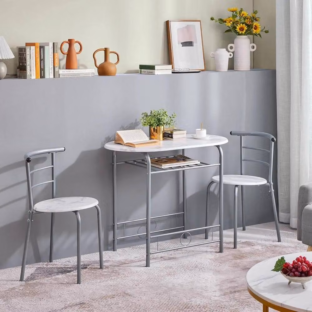 VOGREX 3 Piece Modern Dining Table and Chairs Set in White – 2