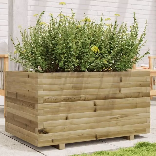Berkfield Home Brown Impregnated Pine Wood Garden Planter W: 90 cm, D: 60 cm, H: 49.5 cm – 1