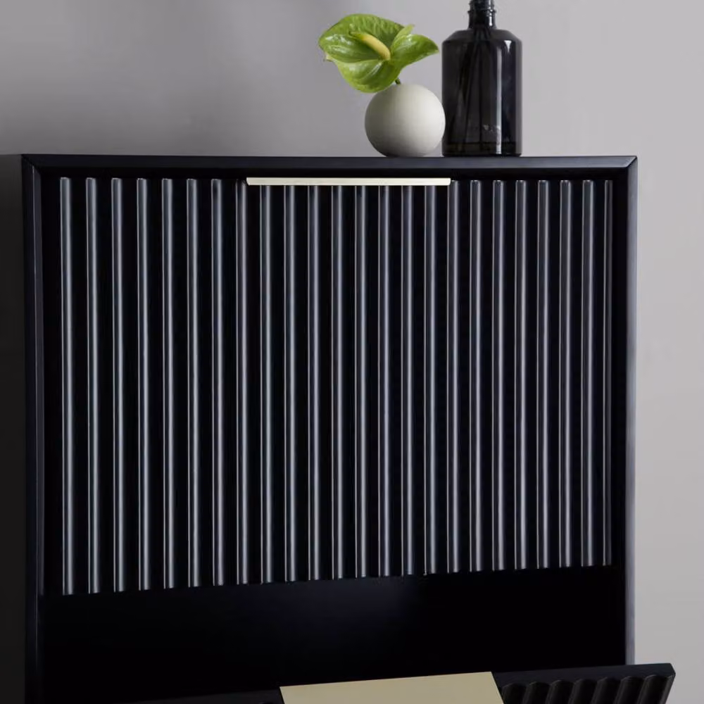 Home Garden Direct Monza Mid-Century Shoe Storage Cabinet with Fluted Doors in Black – 3