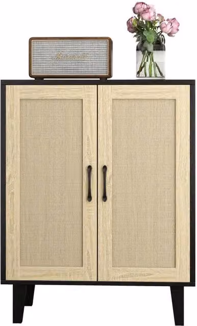 ERGOVEXA Mid-Century Black 2-Door Rattan Sideboard and TV Stand