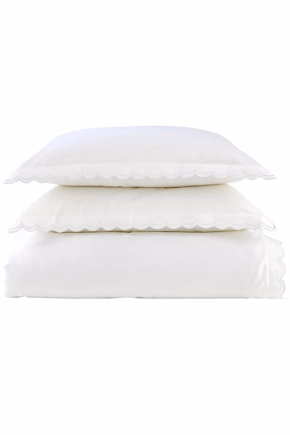 Christy Scallop Edge Cotton Sateen Duvet Cover and Pillowcase Set, White, W/D/H: 180 x 200 cm and 50 x 75 cm – 2