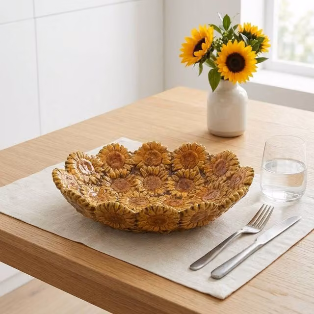 Garden Greatness Vibrant Sunflower Decorative Ceramic Plate, Multicolour, Diameter: 28.5 cm