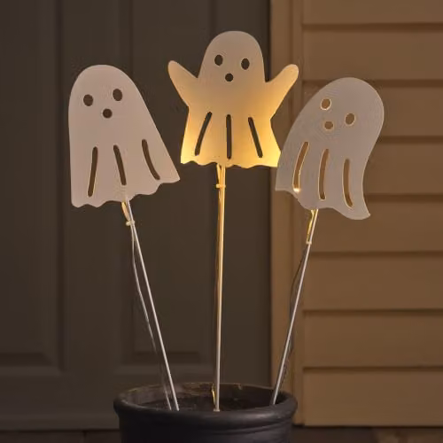 Lights4fun 3 Backlit Ghost LED Outdoor Halloween Stake Lights in White and Black – 2