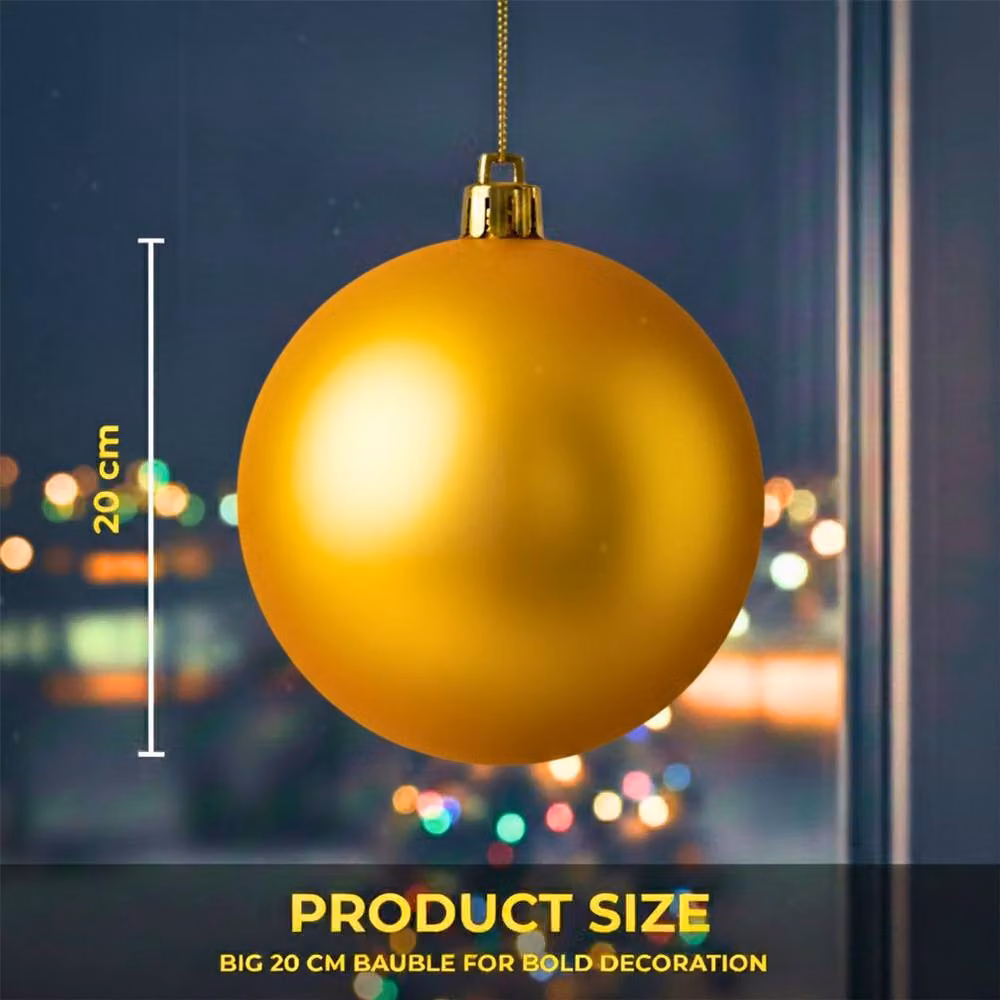 Shatchi Gold Matt Christmas Bauble, Round Plastic Hanging Ornament, Diameter: 20 cm – 4