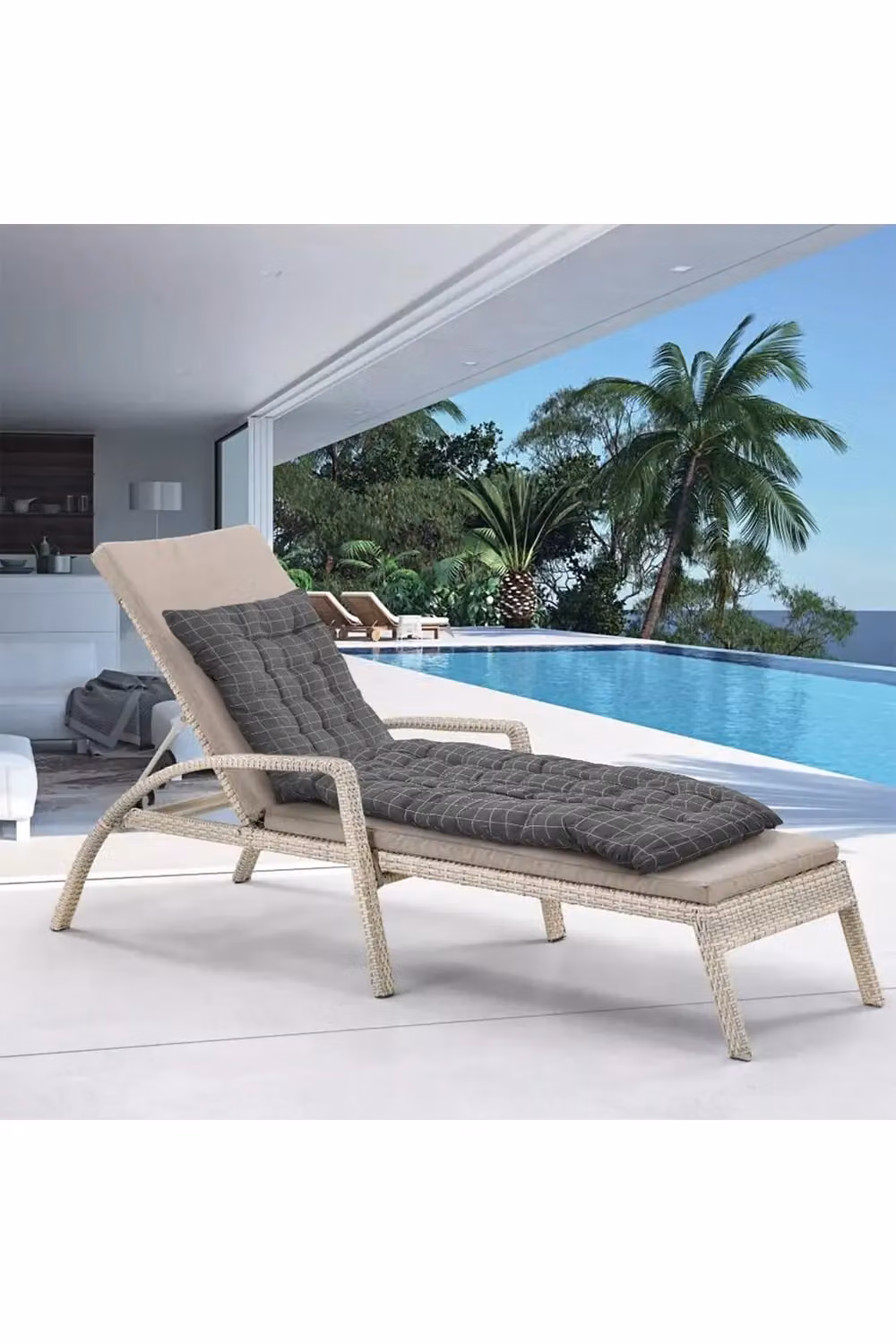 Living and Home Black Plaid Print Button Tufted Beach Chair Seat Cushion, W: 48 cm, L: 125 cm – 2