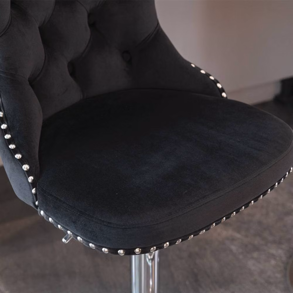 Modern Home Touch Set of 6 Black Velvet Adjustable Swivel Bar Stools with Gold Metal Base – 6