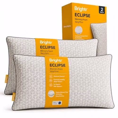 Brightr Eclipse 2 Pack Firm Memory Foam Orthopaedic Pillows in Grey for Neck and Shoulder Pain Relief