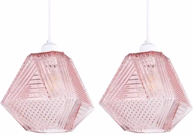 First Choice Lighting Prism Set of 2 Pink Glass Easy Fit Pendant Shades