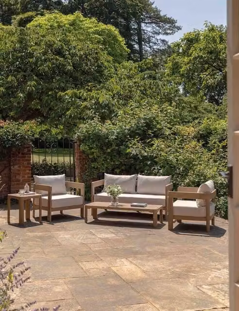 Gallery Direct Madeira 4 Seater Outdoor Lounge Set in Beige with Acacia Wood Frame and Cushions