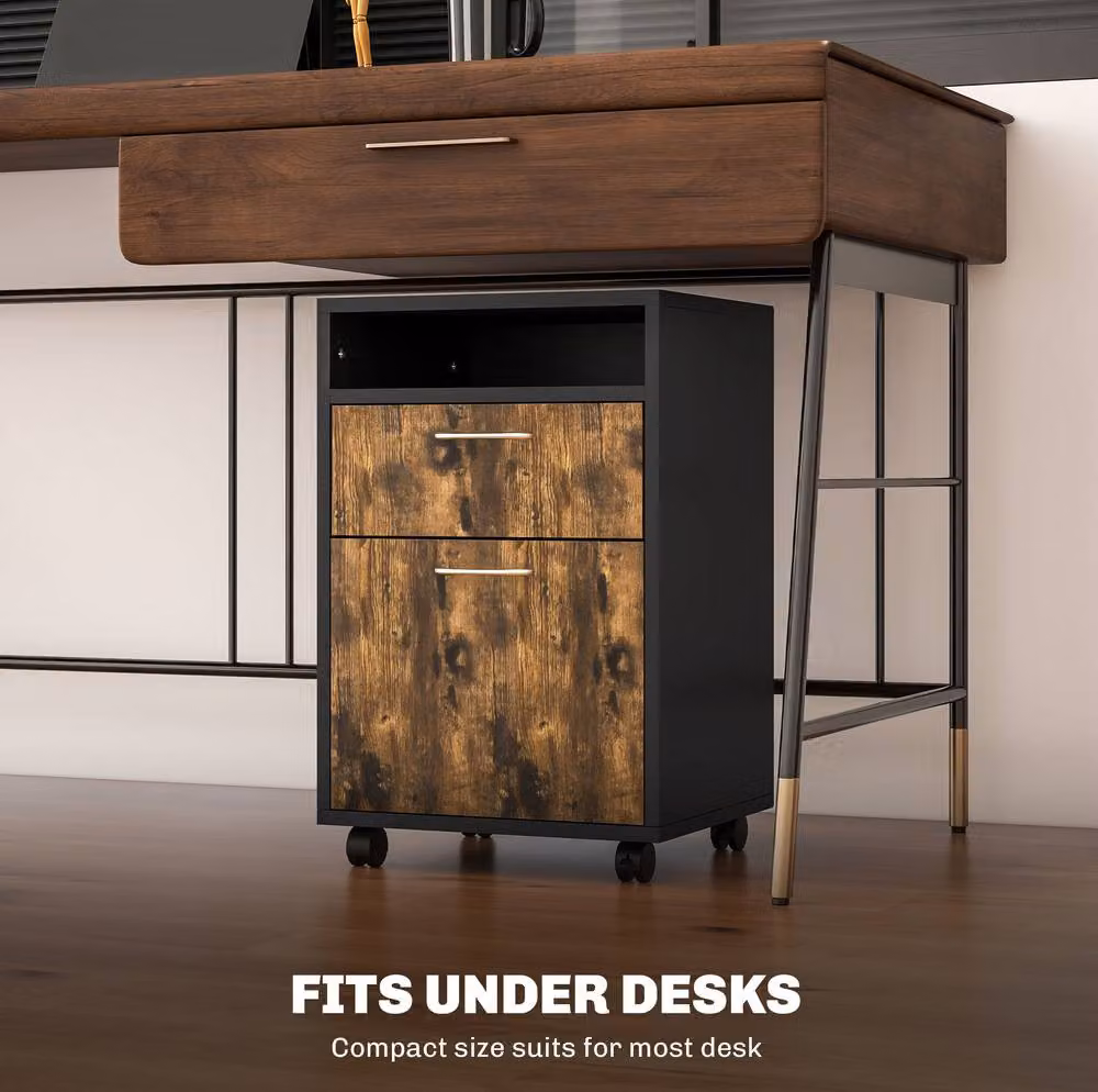 STILVORA Rustic Brown Filing Cabinet with Drawer and Castors – 5