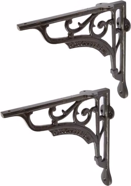 Hammer and Tongs Ornate Iron Shelf Bracket, Matt Black, Pack of 2, Diameter: 20 cm
