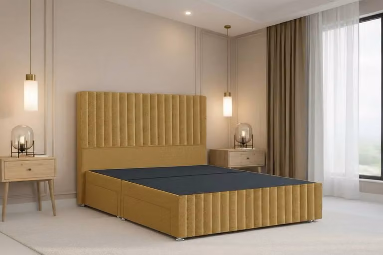 Chester & Oakley Ravello Plush Sprung Divan Set with 54 inch Headboard and Footboard, Mustard Yellow, W/D/H: 120 x 200 cm