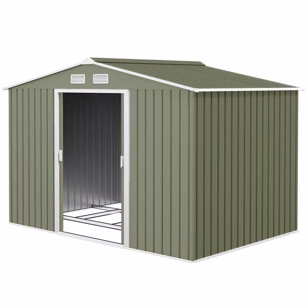 Rolipo Metal Garden Shed with Foundation Kit, Light Green, W: 274.32 cm, D: 182.88 cm, H: 192.0 cm – 1