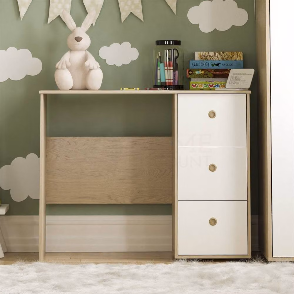 Kelvenix Modern Computer Desk in White and Oak with Single Pedestal and 3 Drawers – 2