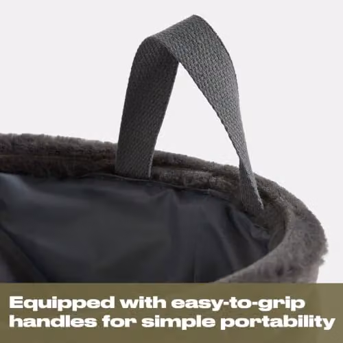 OHS Ribbed Faux Fur Storage Basket with Handles in Grey, W/D/H: 26.0 x 26.0 x 30.0 cm – 4