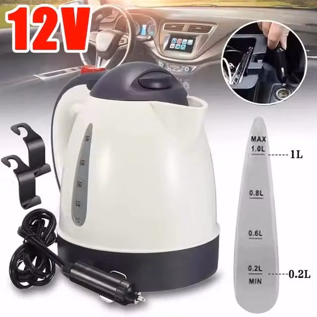 Ventryn 12V Electric Kettle for Car, Van and Camping, 1.0 l, White