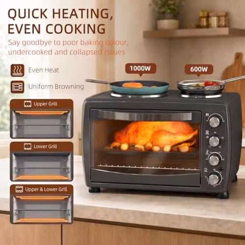 HOMCOM 36L Countertop Toaster Oven with 2 Hot Plates, Grill, Roast, Bake and Timer in Black, W/D/H: 54 x 35.5 x 35.5 cm – 7