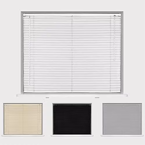 Caecus White PVC Venetian Blinds with 25mm Slats, Width: 60 cm, Height: 150 cm