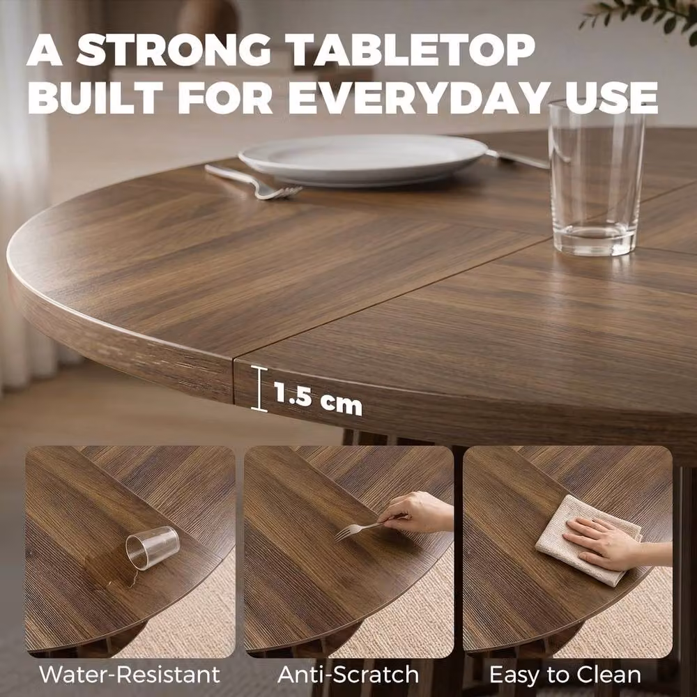 NESTLUNE Modern Round Dining Table in Brown with Central Column, Diameter: 100 cm – 2
