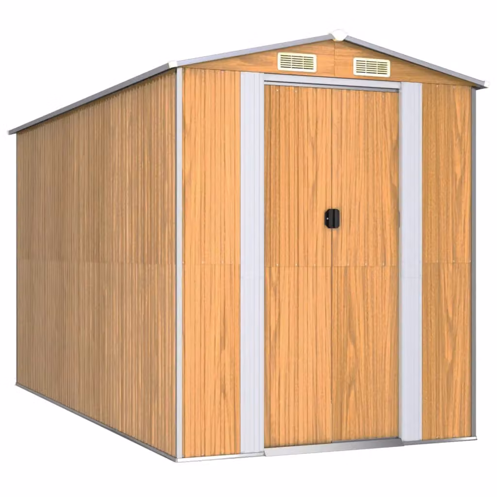 Berkfield Home Garden Shed in Light Brown, Galvanised Steel with Sliding Doors and Side Vent, W/D/H: 357 x 192 x 223 cm – 2