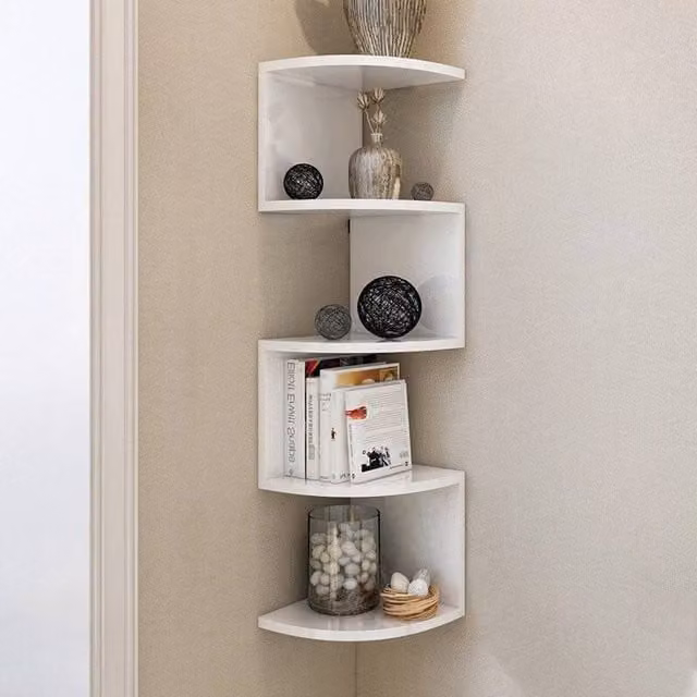 NESTLUNE White 5-Tier Corner Floating Wall Mounted Display Shelf
