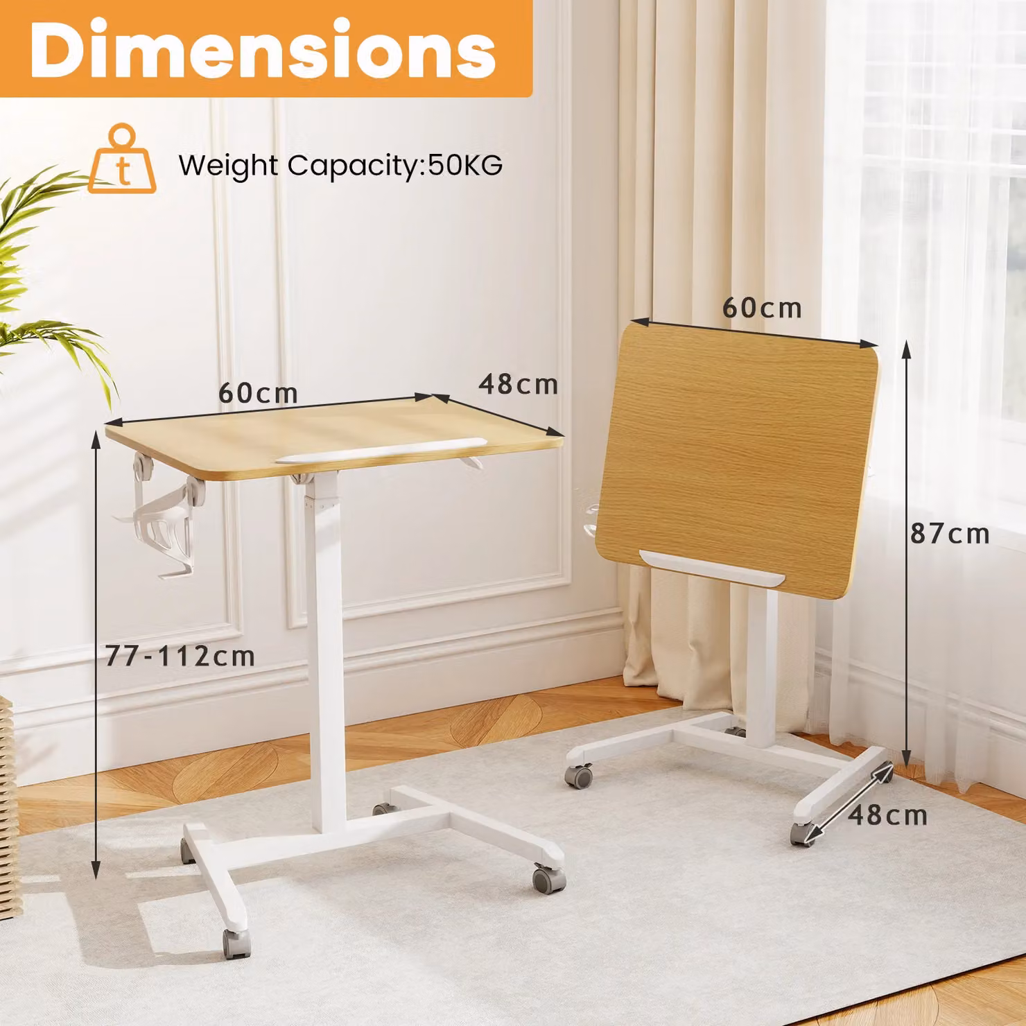 Gymax Foldable Mobile Standing Desk with Height Adjustable Tilting Top and Castors in Khaki – 2