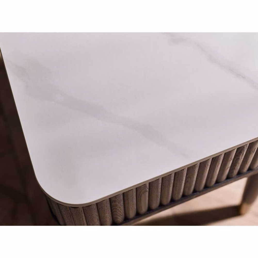 Cheshire Fluted Stone Top Lamp Table with Drawer in White Marble and Black – 5