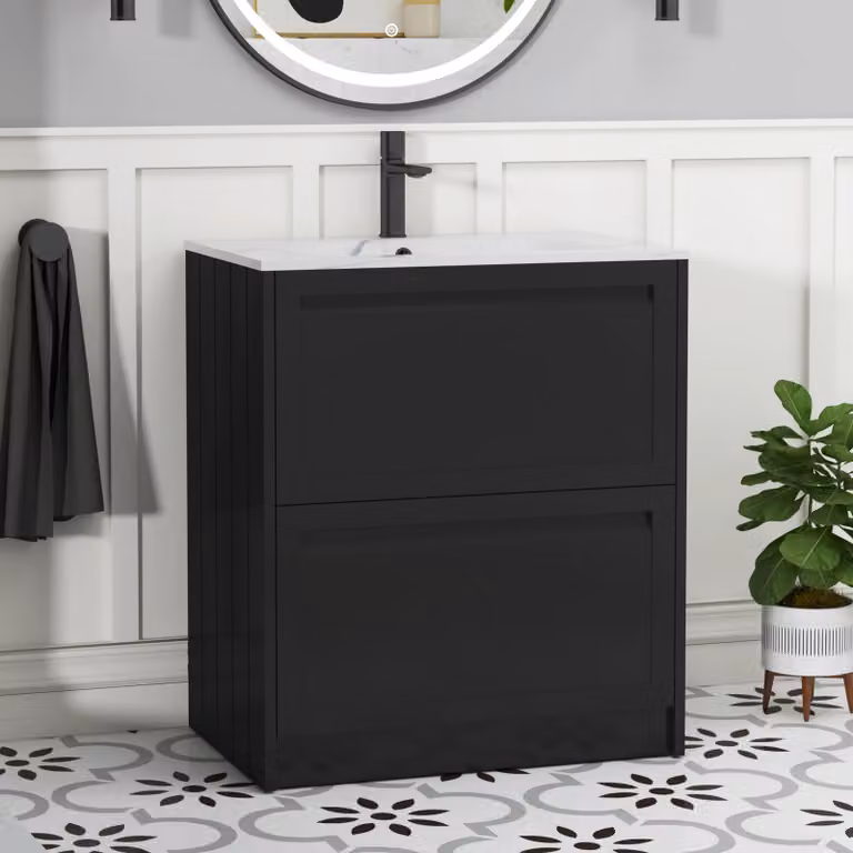 Royal Bathrooms Elmore Traditional 2 Drawer Floor Standing Vanity Unit in Matt Nocturne Black with Carrara White Basin