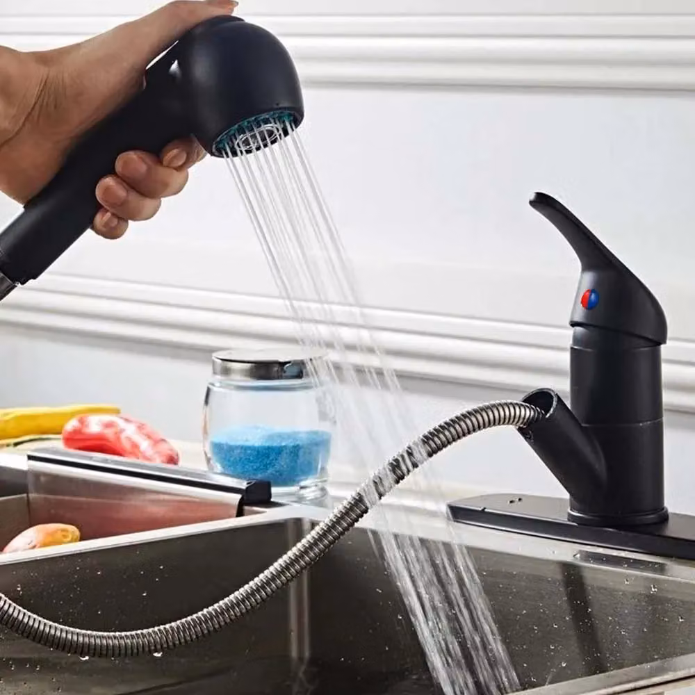 Nes Home Matte Black Single Lever Kitchen Sink Mixer Tap with Pull-out and Swivel Spout – 2