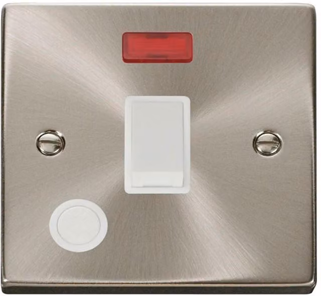SE Home 1 Gang 20A DP Switch with Flex and Neon in Brushed Chrome and Metallic Silver