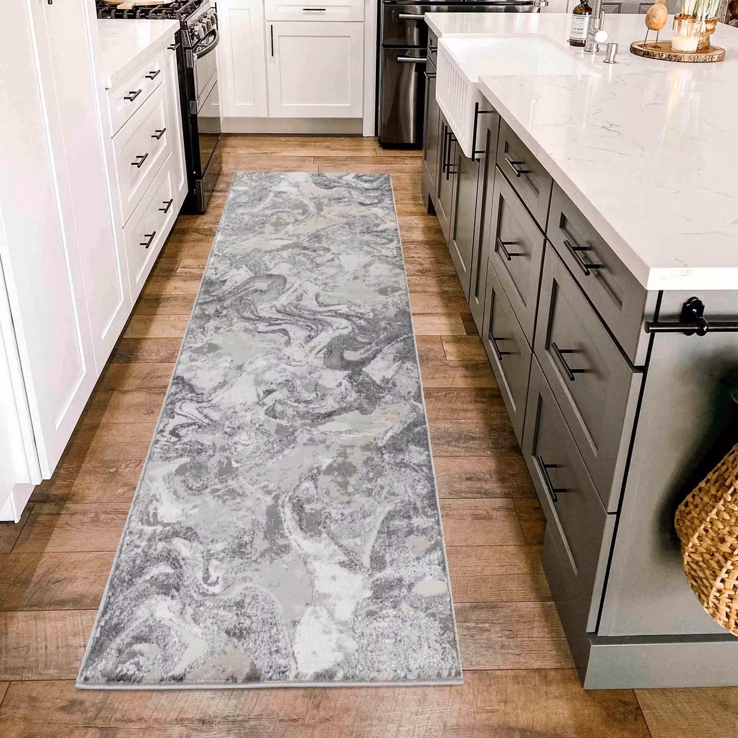 Desire Rugs Solarius Modern Abstract Rectangular Area Rug in Silver, W: 60 cm, L: 220 cm – 3