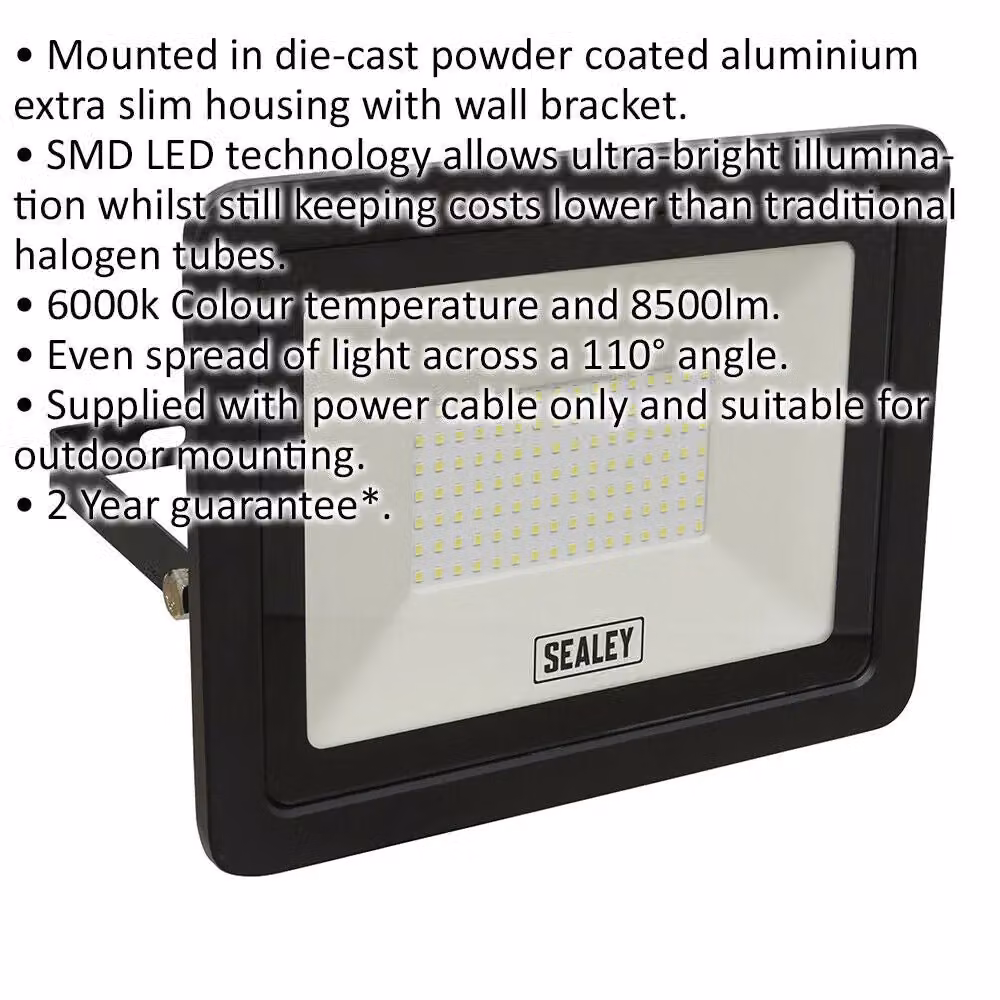 Loops Extra Slim 100W SMD LED Floodlight with Wall Bracket, Black, 8500 Lumen, IP65 Rated – 2
