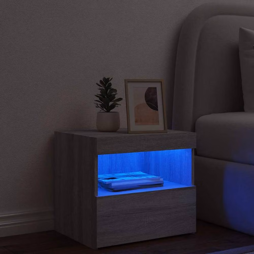 Berkfield Home Beautiful Bedside Cabinet with Integrated LED Lights in Grey Sonoma, W/D/H: 50 x 40 x 45 cm – 3
