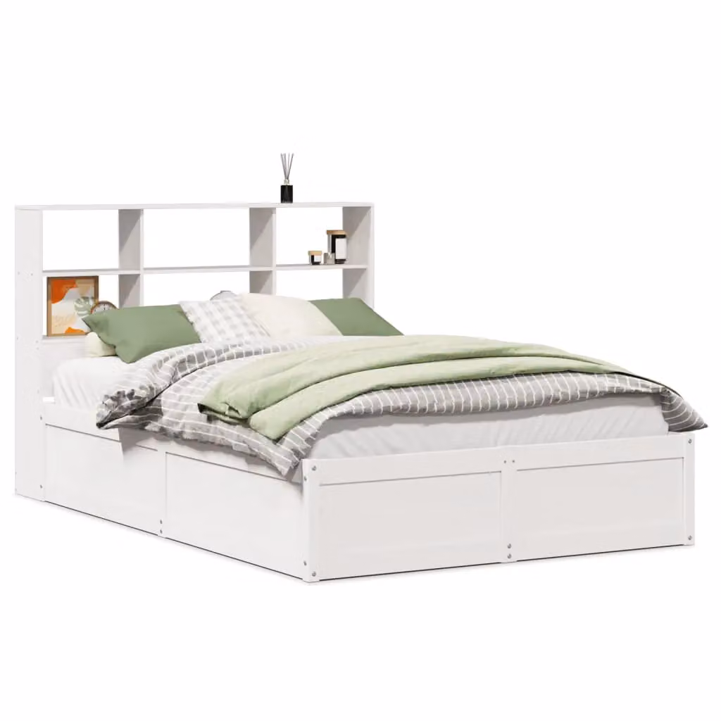 Berkfield Home White Solid Wood Pine Bed Frame with Side Compartments W/D/H: 160 x 200 cm – 2