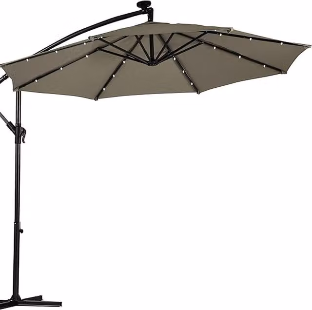 Garden Gear Cantilever Solar LED Parasol with Cover in Grey