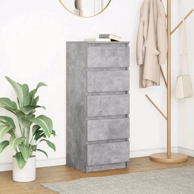Berkfield Home Modern Sideboard with Drawers in Concrete Grey, W/D/H: 37.5 x 35 x 99 cm